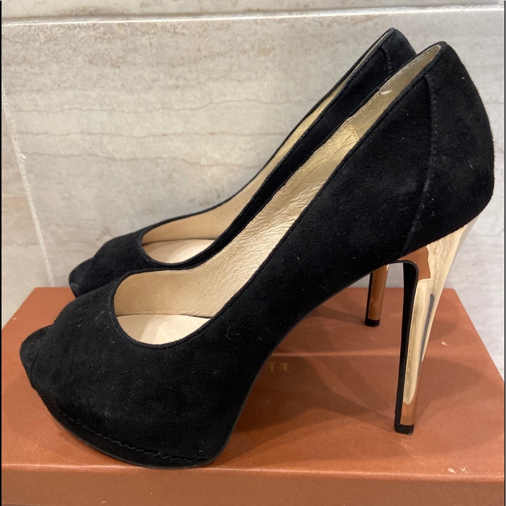 Michael Kors Black Suede Platform Peek-a-boo Pump